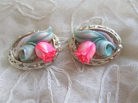 1950's Pink Tulip Earrings Vintage Jewelry