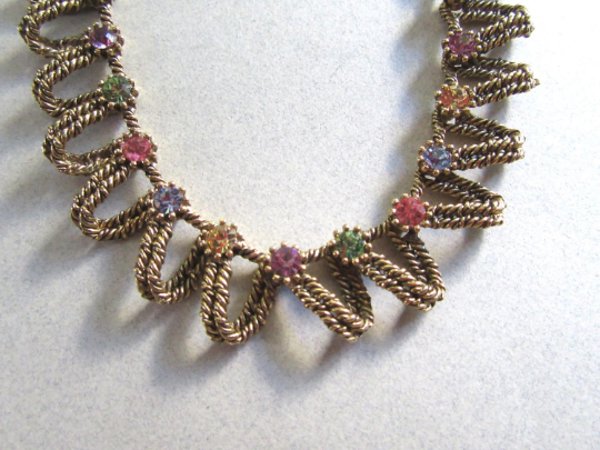 1950's Multi Color Rhinestone Necklace Vintage Jewelry 