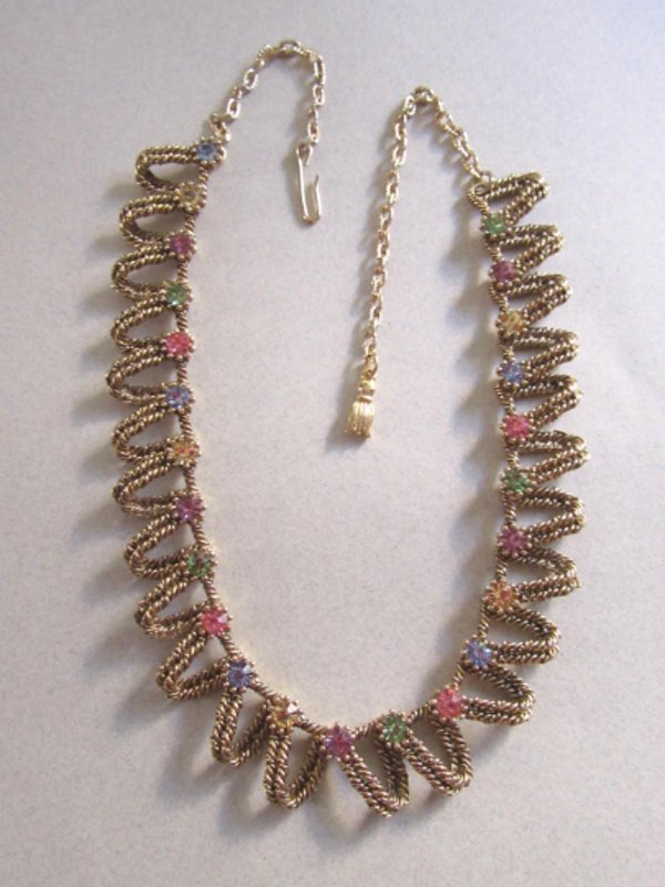 1950's Multi Color Rhinestone Necklace Vintage Jewelry 