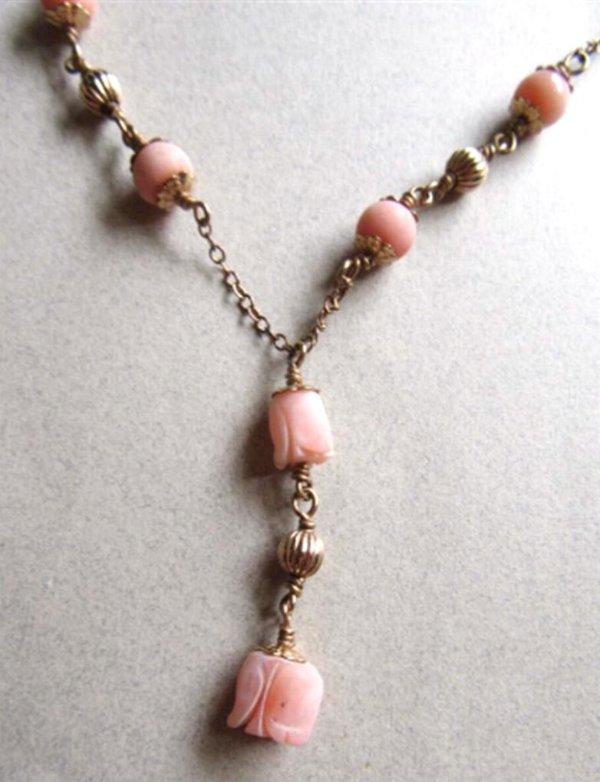 Vintage Genuine Angel Skin Coral Y Necklace 