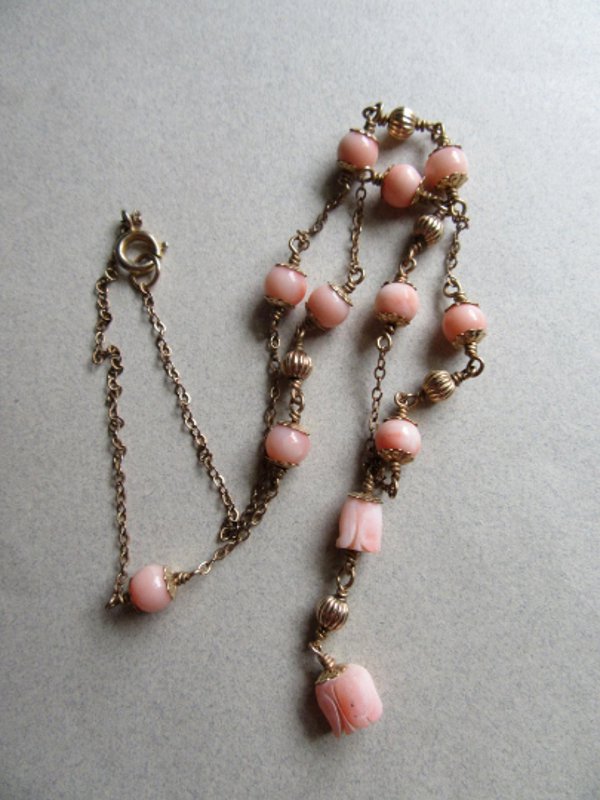 Vintage Genuine Angel Skin Coral Y Necklace 