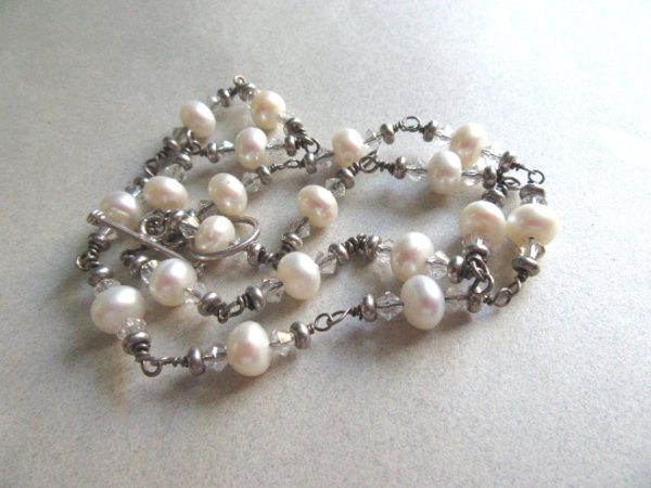 Genuine Pearl Crystal Necklace Beads Fine Jewelry 