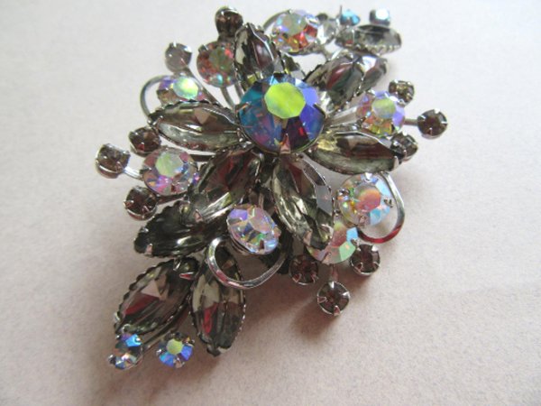  Rhinestone Pin Smoke Aurora Borealis Vintage Jewelry