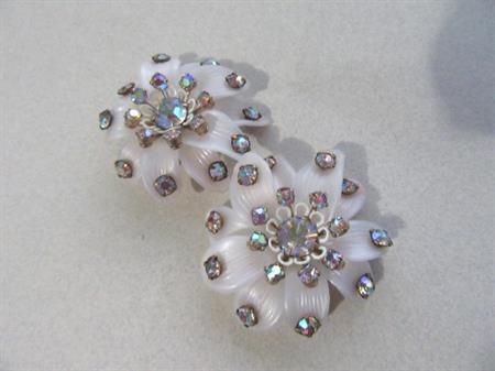 1950s Mid Century Modern Rhinestone Earrings Clip Ons Aurora Borealis MCM 50's  Accessories  Holiday Christmas Costume Jewelry