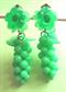 Mod 1960's Grape Flower Earrings Neon Green Clip Ons Old Stock UnWorn '60's Accessories Wine Lover Vintage Costume Jewelry