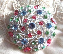 1960's Pastel Rhinestone Pin Vintage Jewelry 