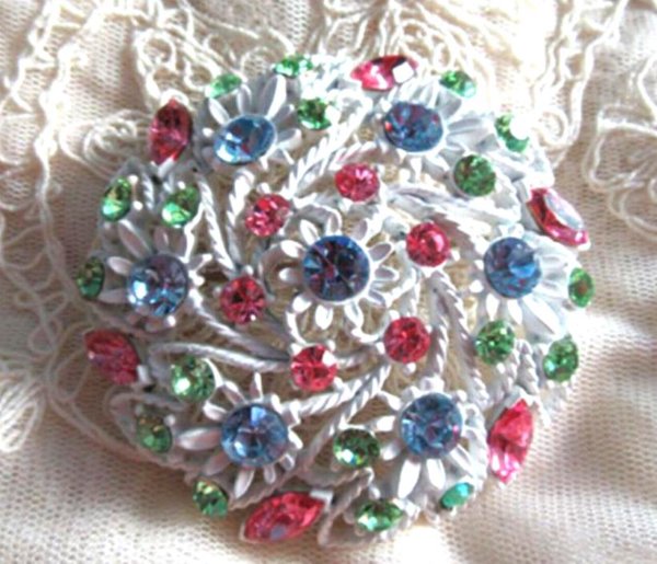 1960's Pastel Rhinestone Pin Vintage Jewelry 