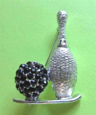 Dodds Bowling Pin Black Rhinestone Signed Vintage Jewelry 