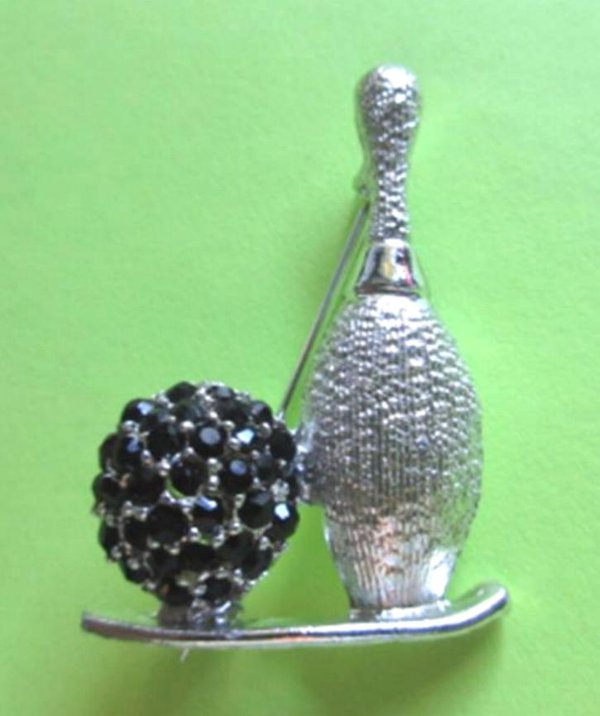 Dodds Bowling Pin Black Rhinestone Signed Vintage Jewelry 