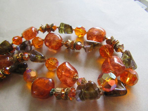 Vintage Art Glass And Crystal Necklace 
