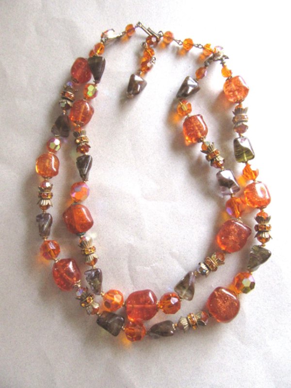 Vintage Art Glass And Crystal Necklace 