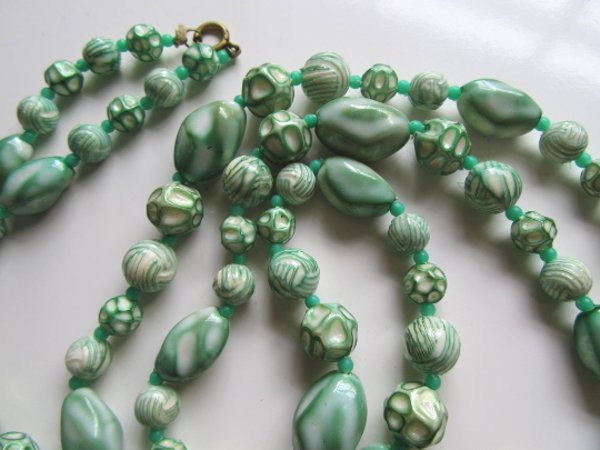 1960s Green Necklace Set Hong Kong Vintage Signed Jewelry