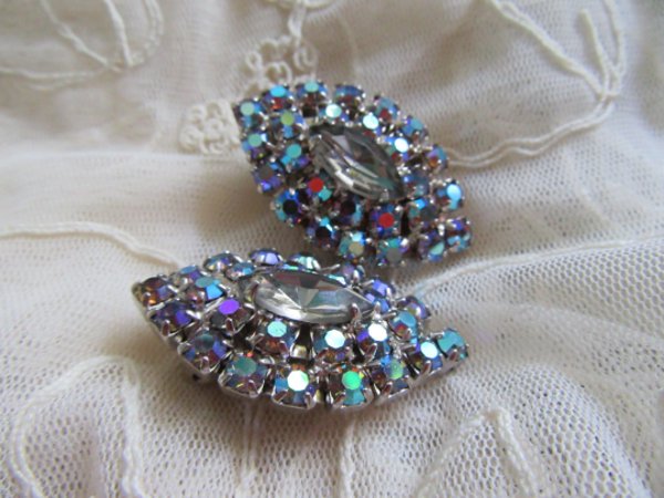 Vintage Blue Rhinestone Earrings 1950's Jewelry
