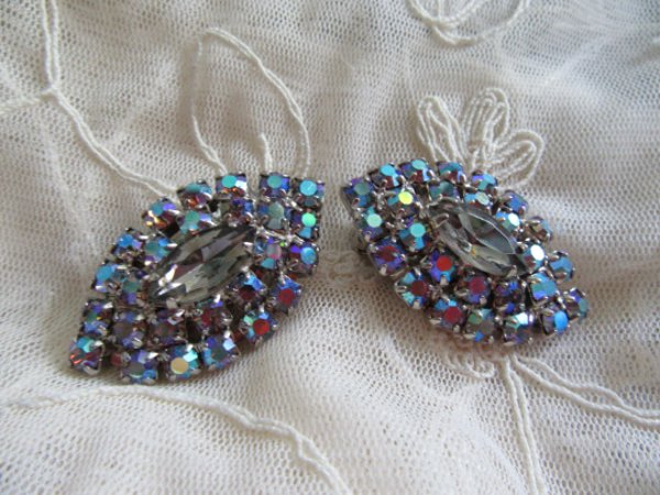 Vintage Blue Rhinestone Earrings 1950's Jewelry