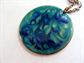 Mid Century Modern 1950's Copper Enamel Pendant Necklace Moderne  Costume Jewelry Caribbean Blue