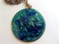 Mid Century Modern 1950's Copper Enamel Pendant Necklace Moderne  Costume Jewelry Caribbean Blue