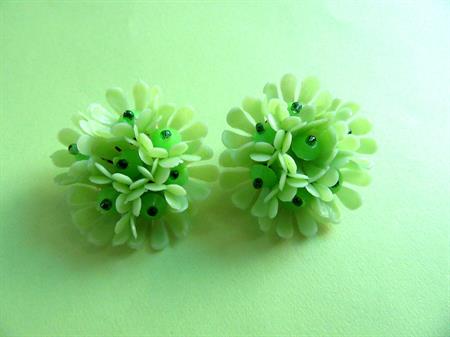 Mod 1960's  Mod Green Flower Earrings Clip On Hong Kong Old Store Stock Unworn '60's Accessories