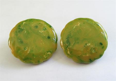 Bakelite Mid Century Earrings Avocado Spinach Large Scalloped Pierced Vintage Costume Jewelry