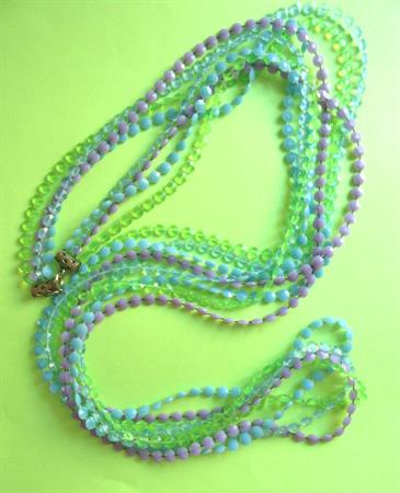 Mod 1960's Necklace Long Pastel Beads Vintage Costume Jewelry '60's Accessories Go Go