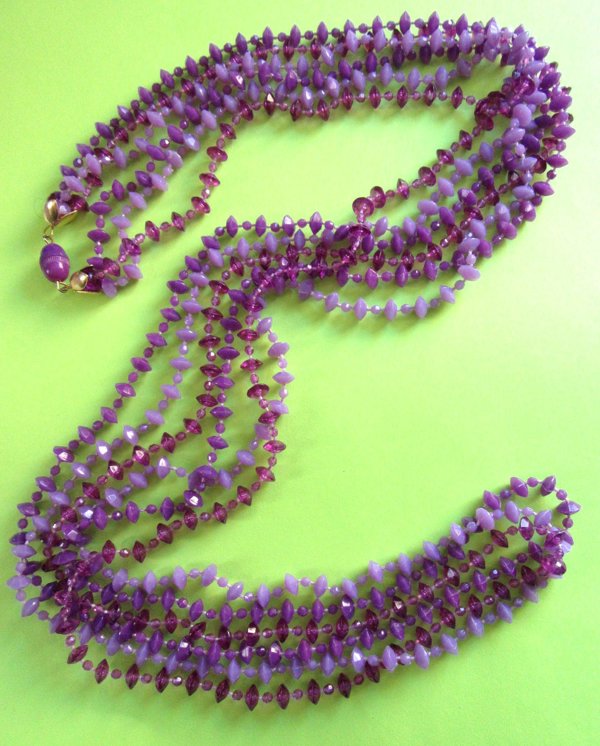 1960's Mod Purple Long Necklace Beads Vintage Jewelry