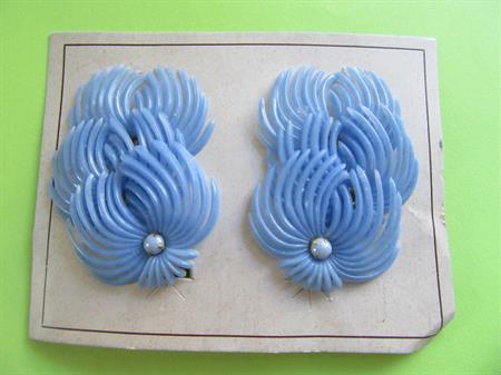 1950's Mid Century Blue Floral Earrings  Western Germany Vintage Costume Jewelry Swing Drag