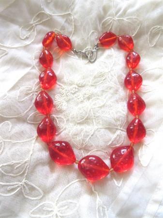 Vintage Lucite Necklace Jewel Tone Red Orange 1980s Jewelry Never Worn