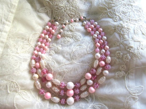 1950's Coralene? Art Glass Choker Necklace Vintage Jewelry