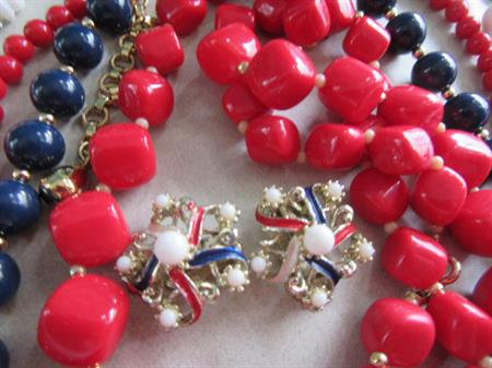 Vintage Lucite Necklaces Lot Red White blue