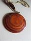 Bakelite Infused Wood Necklace Mid Century Modern Disc Pendant Vintage Costume Jewelry Eames Era Moderne