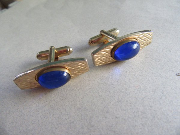 Anson Blue Glass Cufflinks Men's Vintage Jewelry 