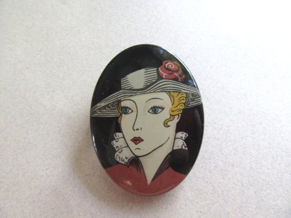 Vintage Lucite Lady in Hat Pin 