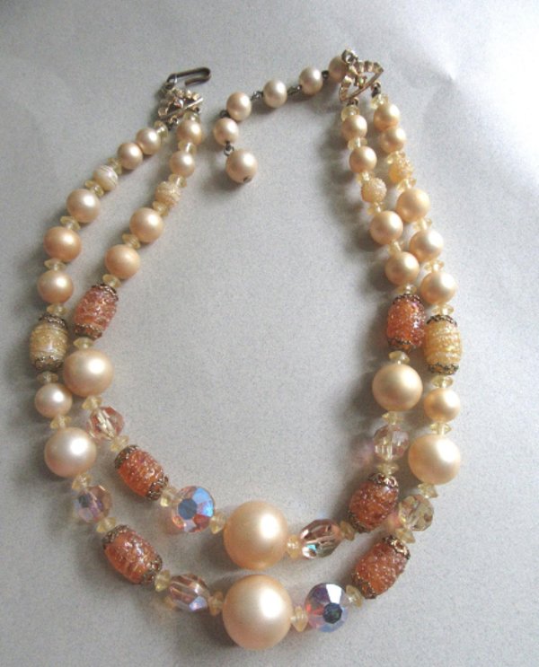 Art Glass Beads Choker Necklace 1950's Accessories 