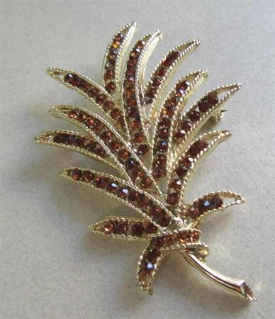1950's Rhinestone Leaf Pin Vintage Jewelry