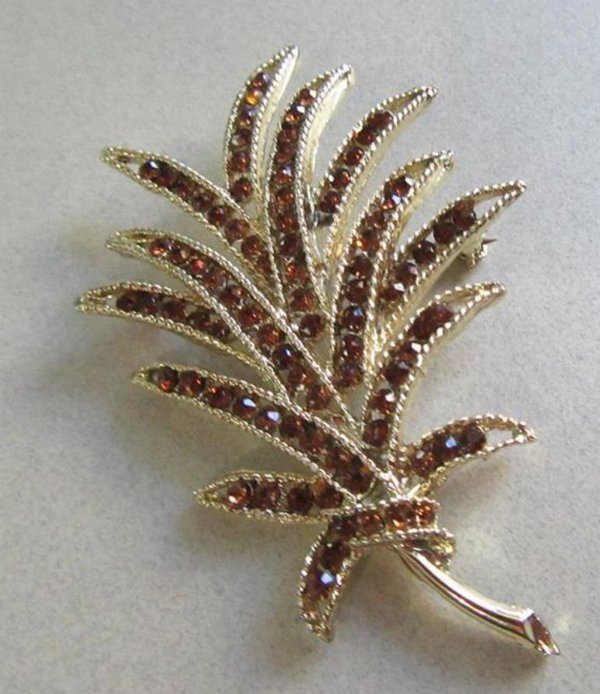 1950's Rhinestone Leaf Pin Vintage Jewelry