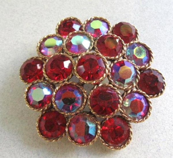 Red Rhinestone Pin Vintage Jewelry Christmas Holiday 