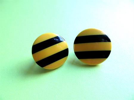 Mod 1960's Striped Lucite Clip On Earrings Bee Yellow and Black  Costume Vintage Jewelry