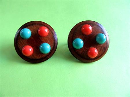 Bakelite Wood Infused Earrings Mid Century Modern MCM Atomic Vintage Costume Jewelry 1950's Accessories