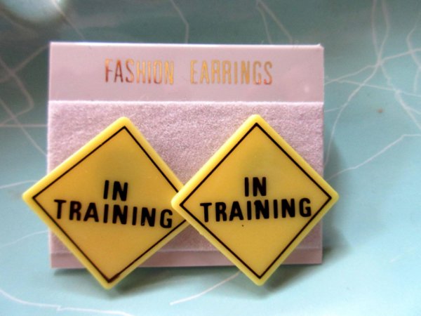 1980's Lucite Traffic Sign  Earrings "In Training"