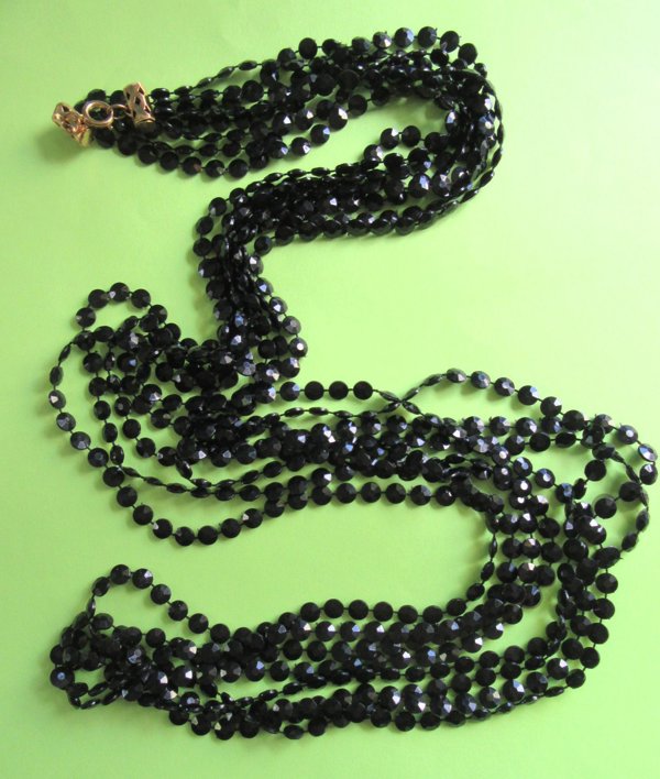 Mod 1960's Long Black Necklace Vintage Jewelry 
