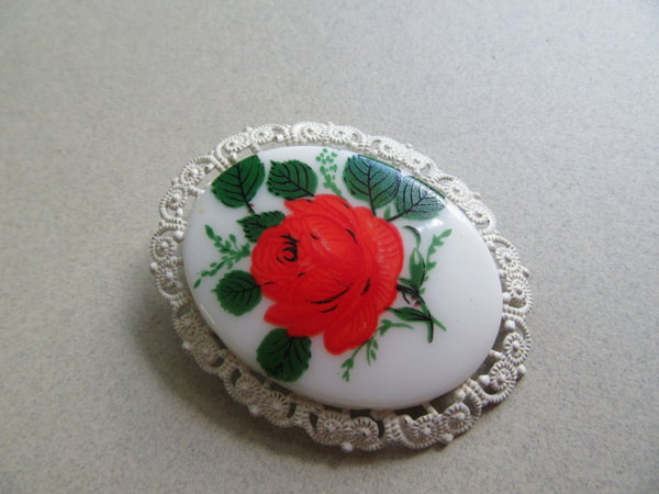 Western Germany Glass Rose Pin Vintage Jewelry