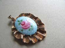  Guilloche Rose Pendant Vintage Jewelry 1950's Accessories