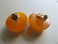 Bakelite Mid Century Chunky Earrings Egg Yoke Swirl Semi Translucent Clip On Vintage Costume Jewelry