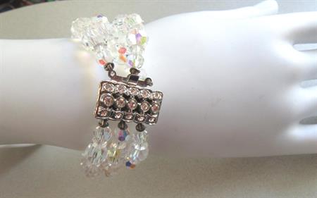 1950's Aurora Borealis Crystal Bracelet Rhinestone Clasp '50's Accessories Vintage Costume Jewelry