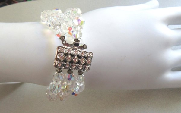 1950's Crystal Bracelet Rhinestone Clasp Vintage Jewelry