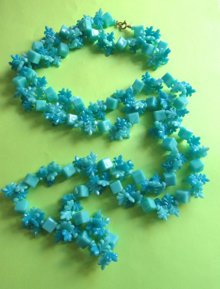 1960's Blue Mod Long Necklace Hong Kong Vintage Jewelry 