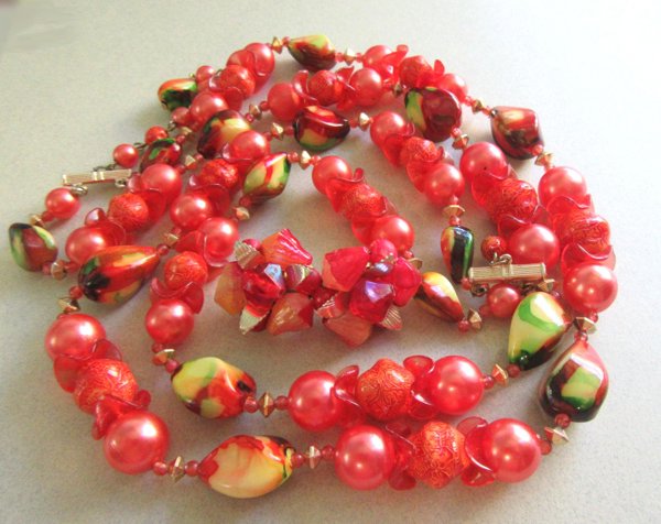 1950's Fruit Salad Necklace Set Hong Kong Vintage Jewelry 