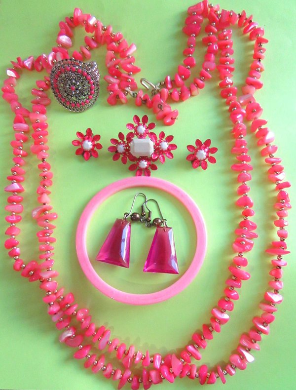 1960's Pink Mod Vintage Jewelry Lot
