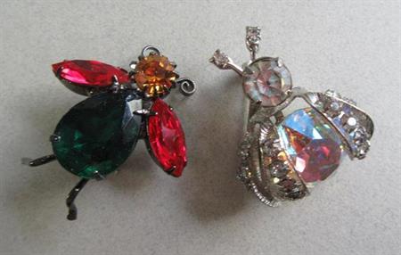  Rhinestone Bug Pins Bee Figural Vintage Jewelry
