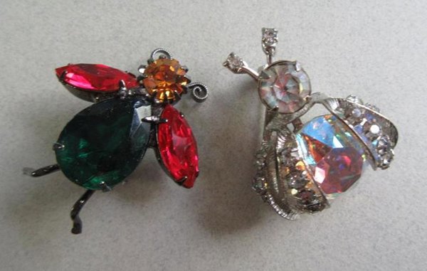  Rhinestone Bug Pins Bee Figural Vintage Jewelry