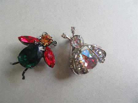 Two Rhinestone Bug Pins Insect Bee Figural Vintage Costume Jewelry